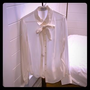 Frame Silk Cream Tie Neck Blouse